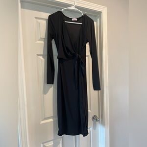 Pink lily black ribbed tie dress